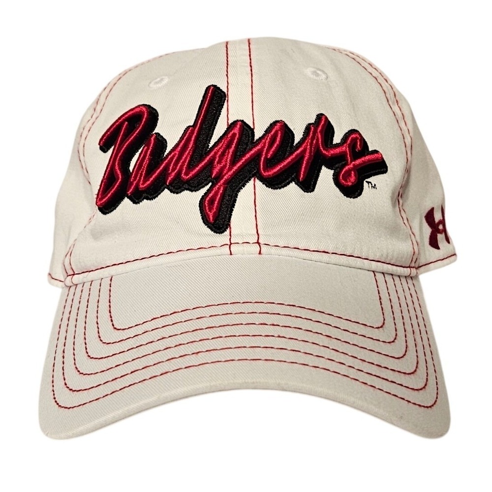 Under Armour Wisconsin Badgers Hat White Red Contrast Stitch Adjustable OSFA Cap